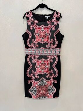 Sleeveless Black Dress with Pink Medallion Print size large